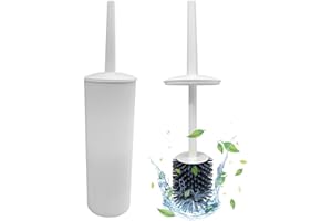 NICOMAN Toilet Brush with Drainage Holder Set,Flex Silicone Anti-Clog Anti-Drip Brush Head, White, 1-Pack