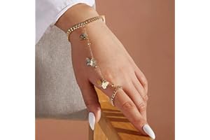 Handcess Boho Farfalla Bracciali Oro Mano Imbracatura Del Braccialetto Dito Anelli Accessori per le Donne e Ragazze