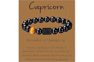 QSMGD Zodiac Bracelets for Women and Men,Friendship Bracelet,8mm 10mm Natural Black Onyx Stone Star Sign Constellation Horoscope Bracelet Gifts