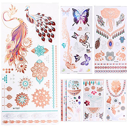 6 Sheets Jewelry Tattoo Sticker Temporary Waterproof Decal Paper Peacock Feather Sexy Products