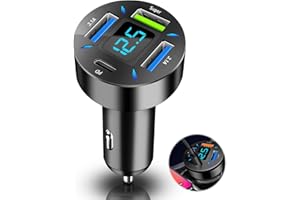 JOWRUN Cargador de coche USB C,4 Puertos Cargador Mechero USB Carga Rapida, Cargador Movil Coche QC 3.0 y Tipo C con Voltímetro LED,Compatible con i Phone, Android, Samsung, Tabletas y Teléfonos Inteligentes
