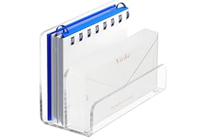 Thatyro 2 Compartments Acrylic Mail Holder, Vertical Letter Holder for Desk, Office Home File Envelope Mail Organizer Sorter for Desktop Bill Document Notebook (1)