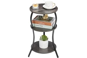YEAKOO Vintage Round Side Table,3-Tier Slim Waist End Table with Storage Shelves,Round Sofa Side Table Small Corner Coffee Table Bedside for Living Room Bedroom Small Spaces