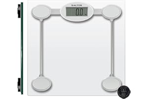 Salter 9018S SV3R Digital Bathroom Scale – Electronic Body Weight Scale, Fitness Scale with 180 KG Capacity, Easy to Read LCD Display, Tap to Start, Large Toughened Glass Platform, Batteries Included