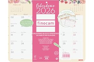 Finocam - Calendario con calamita 2026 Layout Mensile Gennaio - Dicembre 2026 12 mesi | Calendario 2026 per annotazioni | Planner mensile Design Bloc - Italiano, Magnetica Frigorifero, 250x200 mm