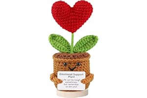 poraceous Fiore Cuore all'Uncinetto Positivo, 14 x 7 cm Cuore Positivo, Supporto Emotivo, Mini Bambola di Lana Fatta Mano con Base, per Festa Compleanno Regalo, Familiari Amici Regali