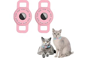 TECDW 2 Piezas Protector de Collar para Mascotas AirTag para Apple AirTag,Soporte para Collar de Gato o el Perro AirTag,Funda Protectora para AirTag,Silicona Carcasa para Localizador Antipérdida (Rosa)