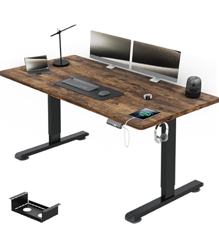 HUANUO In hoogte verstelbaar bureau 160 cm, 4 geheugenhoogteinstellingen, elektrisch bureau voor thuiskantoor en computerwerkplek, staand bureau, licht walnootbruin