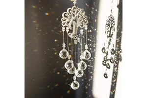 H&D HYALINE & DORA Colector de Sol de Arco Iris de Cristal, Colgante de árbol de la Vida de Metal, Prisma de Bola de Cristal Colgante