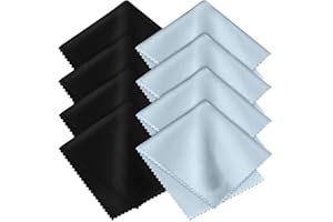 DREAMAUG 8-pack premium microfiber cleaning cloths — ultra-soft, streak-free, lint-free, suitable for glasses, screens, cameras, mobile phones, and televisions (black/light blue, 6 inches × 7 inches)