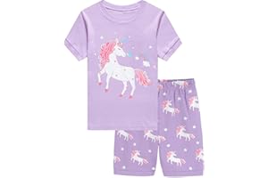 EULLA Kinder Mädchen Schlafanzug Kurze Glow in The Dark Dinosaurier Katze Prinzessin Einhorn Shorty Pyjama Set Sommer Kleidung Zweiteiliger Nachtwäsche 92 98 104 110 116 122