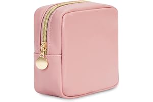 WANDERING NATURE Mała kosmetyczka do torebki, mini kosmetyczka do makijażu, mała kosmetyczka dla kobiet, mała kosmetyczka z wsuwanymi kieszeniami, ekologiczna skóra wegańska (zgłoszona do opatentowania), różowy, S,