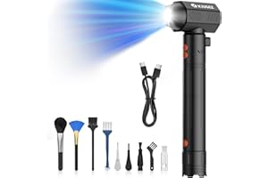 XJUGEZ Elettrico Rimuovi Polvere,180000RPM Aria Compressa Elettrico con LED&25W Spina,4 Velocità Soffiatore Aria Compressa per PC,Auto,Cani,Divano,Sostituisce Bomboletta Aria Compressa Spray-Nero