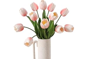 Galenecx 12 stycken konstgjorda tulpaner, 33 cm äkta touch latexbukett, dekor konstgjorda blommor mycket äkta, för bröllopsbu