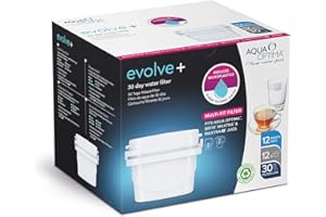 Aqua Optima Evolve+ 30 Day Water Filter Cartridge, 12 Pack, Compatible With Brita Maxtra and Maxtra+, 12 Months Supply, EPS212