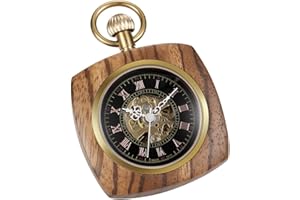 Tiong Wood Pocket Watch Mechanical Steampunk Elegant Copper Wooden Open Face Design Men's Pocket Watches with Chain Box Best Gifts
