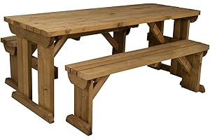 ARBOR GARDEN SOLUTIONS YEWS Compact Garden Picnic Table and Benches Set - Space Saving Furniture for Small Spaces - Handmade Furniture in The UK - Light Green or Rustic Brown (5ft, Rustic Brown)