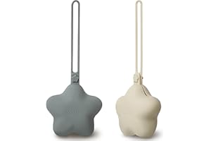 Moonkie Guarda Chupetes Bebe, Porta Chupetes Bebe de Silicona(Set de 2), Chupetero Silicona Transparentes, Portachupetes Sin BPA, Caja Chupete, Fundas para Chupetes(Tono Piel/Gris Lunar)