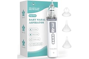 Baby Nasal Aspirator, PASUIDU Electric Baby Nose Sucker, Baby Nose Cleaner Vacuum Cleaner with 3 Suction Strengths 3 Soft Silicone Tips, with 10 Soothing Music and Light, for Infants/Toddlers