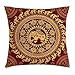 Produktbild Not afraid Elephant Mandala Throw Pillow Cushion Cover, Tribal Mehndi Ethnic Backdrop with Lotus Flowers Guardian Animal, Decorative Square Accent Pillow Case, 18 X 18 inches, Burgundy and Yellow