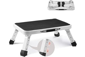 VEVOR Marche Pied Pliable Capacité 150 kg Marche Pied à 1 Marche en Acier 3 Hauteurs Réglables Tabouret Antidérapant Portable pour Tout-petits, Adultes, Bureau, Camping-cars, Salles de Bains, Maison