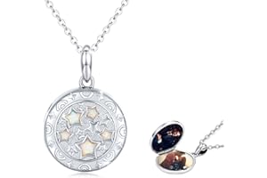 JFASHOP Medaillon Kette Damen Sterling Silber 925 Opal Stern Halskette Amulett Medaillon Runde Anhänger Zum Öffnen für Bilder Foto,Opal Schmuck Valentinstag Geschenke für Freundin Frau Mädchen Kinder
