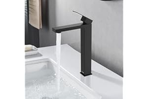 DETBOM Robinet Salle de Bain Noir, Mitigeur Haut pour Vasque en Acier Inoxydable, Avec une Hauteur de Bec de 250 MM, Économiseur D'eau et D'énergie, Avec tuyau de 60 CM