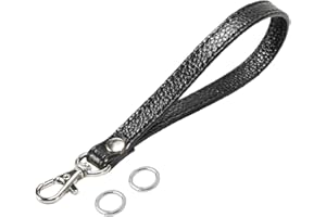 SeptCity Genuine Leather Wristlet Strap, Hand wrist Strap for Clutch Wallet Cellphone Key with Silvery Lock, Sexy Black, S