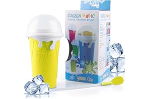 WDJLNZB Cup Slushy Maker, Slushy Maker Cup con 2 in 1 Straw e Spoon, Tazza di Frullato di Silicone, Frozen Magic Squeeze Cup, Portable Milkshake Tazza Congelata,Frozen Smoothies Cup,Coppa di Ghiaccio (Giallo)