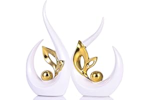 ‎XMGZQ XMGZQ White and Gold Ceramic Statue Set of 2, Modern Abstract Sculpture Design, 24 cm Porcelain Figures Home Decoration, Table Decoration for Living Room, Bedroom, Dining Room, Office, Art Statue