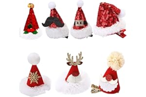 PVEATH Haarspangen mit Weihnachtsmütze, 7 Stück, glitzernd, für Kinder und Erwachsene, für Mädchen, Rot, Weihnachtsschmuck, Haarspangen, Weihnachtsbaum, Hut, Schleife, Party, Geburtstag, Festival