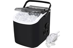 1ABOVE Ice Maker Machine | Countertop Ice Machine with Portable Handle | 9 Cubes Ready in 6 Mins | 12 kg in 24 Hrs | Self-Cleaning | Ice Scoop and Basket |for Home/Kitchen/Office/Bar (BLACK)