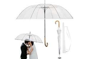 Durchsichtiger Regenschirm Hochzeit mit hochwertigem Echtholzgriff Ø120cm - Eleganter Großer Regenschirm 2 Personen Transparent XXL - Modell CARDIFF