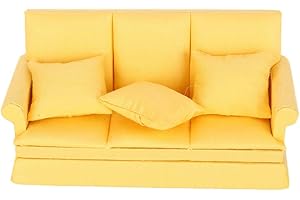 Haokaini Mini Casa delle Bambole Divano 1/12 Scala Casa delle Bambole Poltrona Mobili Divano Divano con 3 Cuscini Rimovibili Misura per Le Bambole Barbie Casa delle Ragazze Regalo di