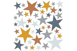 WandSticker4U® - [6 hojas] Pegatinas ESTRELLAS pared, amarillo/marrón/azul pastel, 148 piezas I vinilo adhesivo pared estrellas colores I decoración habitación infantil bebé stickers pared y muebles