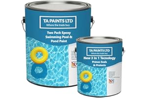 T A Paints Ltd Two Pack Epoxy Swimming Pool & Pond Paint 3 In 1 Primes Seals Protects Chemical Resistant Direct to Concrete Fibreglass Brick & Stone (2.5L White)