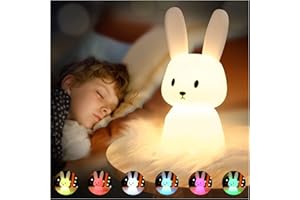 SOLIDEE Bunny Silikonowa lampka nocna dla dzieci, ładowanie przez USB, lampka nocna z 7 zmianami światła i funkcją sterowania dotykowego i timerem, 1200 mAh, dekoracja do pokoju dziecięcego, prezent,