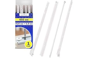 1 Par Guias Correderas para Cajones 450 mm H 20 x 0,9 mm - Blancas Rieles para Cajones Tienen una Extensión Parcial de 363 mm - Garantía de 10 Años - MONTERAL