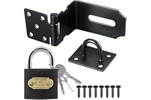 Litensh 90 Degrés Loquet de porte en acier inoxydable avec cadenas, 3 Inch Loquet de Sécurité à Moraillon de sécurité Verrou Porte Fermoir de Cadenas pour chambre à coucher, garage, fenêtre noir