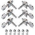 SPEHUB 6 Pcs Guitar Keys for Acoustic Guitar Chrome Tuning Pegs Keys 3 Left 3 Right Guitar Machine Heads Knobs With Strap Button Locks Guitar Keys 3R+3L 6 pieces- Chrome