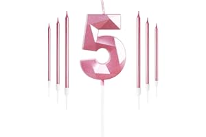 YIRAN Girls Pink 5th Birthday Candles Set, Number 5 Candle with Girls Pink Long Candles, Birthday Candles for Cake, Birthday Candle, Cake Candles Cake Topper Decorations for Women Birthday Party Wedding