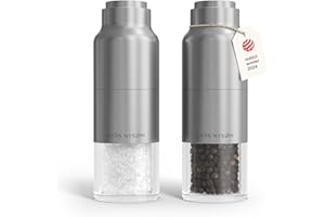 LARS NYSØM Juego de Molinillo de Sal y Pimienta de Acero Inoxidable con Molinillo Ajustable I Diseño de Botella Juego de Molinera de Especias Manual (Stainless Steel)