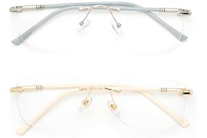 BAMINX Eyewear Glasses Frameless Fashion, Gold Silver Non-Prescription Clear Lense Fake Glasses for Women and Men 2 Pack