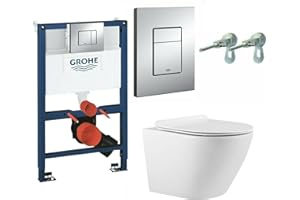 ANAS Grohe 0.82m Concealed Cistern 38773000 Wc Frame with Compact Rimless Wall Hung Toilet Pan