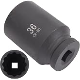 CCLIFE Socket Wrench 36 mm CR-Mo 12 Sided 1/2" Impact Multi-Tooth Long | Deep Impact Wrench 12-Point Drive Shaft Tool