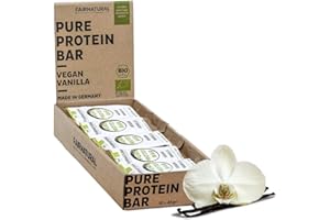 ‎FAIRNATURAL 3K VEGAN Protein-Riegel BIO Vanille [Regional aus Deutschland] Eiweißriegel ohne Soja, zugesetzten Zucker oder Whey - Pflanzliche & fettarme Premium Protein Bars mit echter Bourbon Vanille (10x45g)