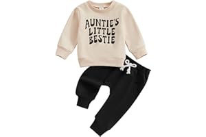 XIXIMAON Auntie 's Little Bestie Toddler Baby Girl Boy Clothes Set Long Sleeve Lettered Jumper Sweatshirt Matching Pants Set Fall Spring Outfits