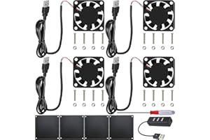 JYUDAUFU 4 Pcs 40mm × 10mm 4010 USB Brushless Cooling Fan DC 5V 6200RPM with Dust Filter Net, 4-Port USB Hub Splitter, Mini Screwdriver, for DIY/Test/3D Printer/PC-case/DVR/CPU/Small Appliances