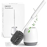 EWEIMA Silicone Toilet Brush - Antibacterial Quick Dry, Long Handle, Wall/Floor Mounted, Grey