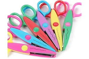 AMASSAN 6 Pack Craft Scissors Decorative Edge - Zig Zag, Scallop, Wave Pattern Assorted Designs, Plastic Handle & Stainless Steel Blades for Scrapbooking, Card Making, Paper Crafts